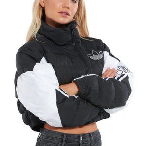 adidas black and white cropped puffer jacket size xs